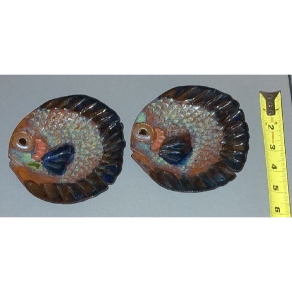 Fish Ceramic Wall Decor Vintage iridescent Art pottery set of 2 - Picture 5 of 6